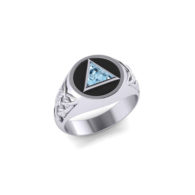 Celtic AA Recovery Symbol Sterling Silver Ring with Gemstone TR1020