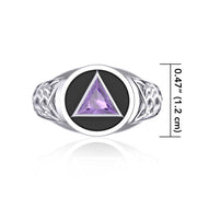 Celtic AA Recovery Symbol Sterling Silver Ring with Gemstone TR1020