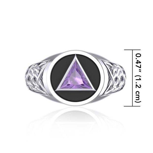 Celtic AA Recovery Symbol Sterling Silver Ring with Gemstone TR1020