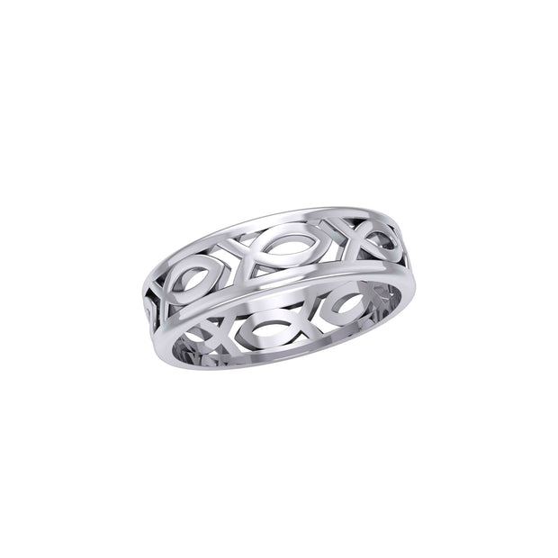 Silver Ichthus Jesus Christian Fish Ring TR1036