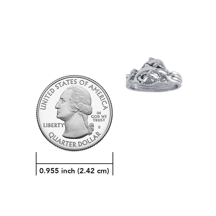 Double Dolphins Silver Puzzle Ring TR1338