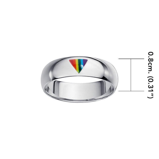 Rainbow Triangle Inlay on Silver Band Ring TR1422 - Wholesale Jewelry