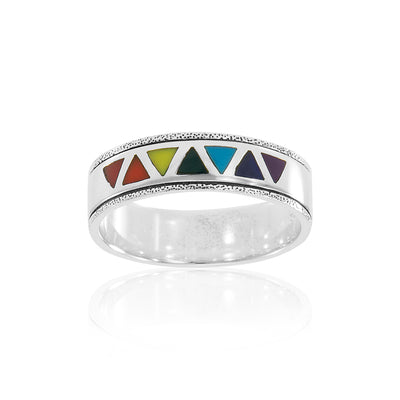 Rainbow Triangles Inlaid Sterling Silver Band Ring TR1843