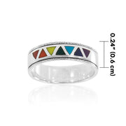 Rainbow Triangles Inlaid Sterling Silver Band Ring TR1843