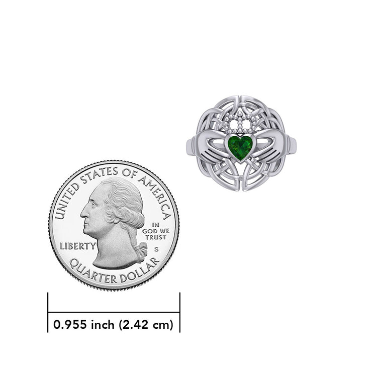Celtic Claddagh Knotwork Sterling Silver Ring with Gemstone TR1876