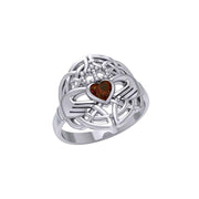 Celtic Claddagh Knotwork Sterling Silver Ring with Gemstone TR1876 - Wholesale Jewelry
