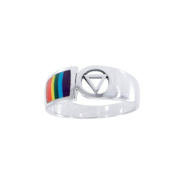 Pride Symbol with Rainbow Color Inlay Silver Ring TR285 - Wholesale Jewelry