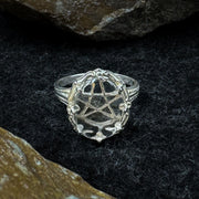 A Hidden Pentagram Silver Ring with Genuine White Quartz  TR3765