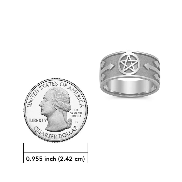 Pentacle with Arrows Sterling Silver Ring TR379