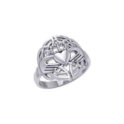Celtic Claddagh & Celtic Knotwork Silver Ring TR666 - Wholesale Jewelry