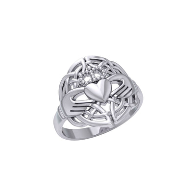 Celtic Claddagh & Celtic Knotwork Silver Ring TR666
