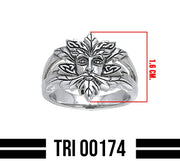Green Man Sterling Silver Ring TRI174