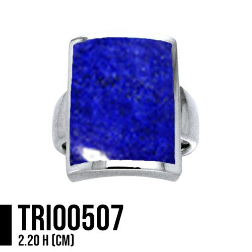 Large Rectangle Sterling Silver Inlaid Stone Ring TRI508