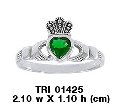 Claddagh Sterling Silver Ring with Gem TRI1425