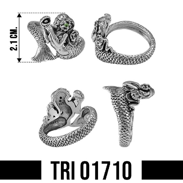 Mermaid Wrap Around Sterling Silver Ring with Gem TRI1710
