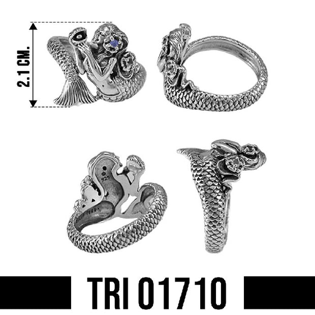 Mermaid Wrap Around Sterling Silver Ring with Gem TRI1710
