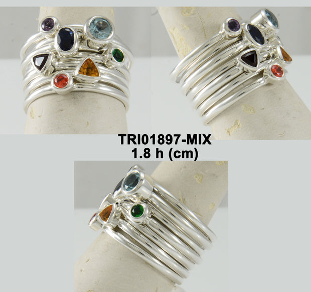 Oval Chakra Gemstone on Silver Stack Ring TRI1897