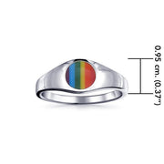 Rainbow Inlaid Circle Silver Signet Ring TRI088 - Wholesale Jewelry