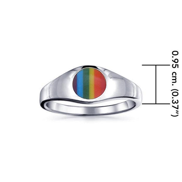 Rainbow Inlaid Circle Silver Signet Ring TRI088 - Wholesale Jewelry