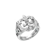 A powerful combination of Celtic elements ~ Sterling Silver Jewelry Ring in Fleur-de-Lis and Claddagh TRI172