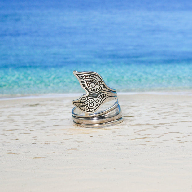 Aboriginal Whale Tail Sterling Silver Spoon Ring TRI1734 - Wholesale Jewelry