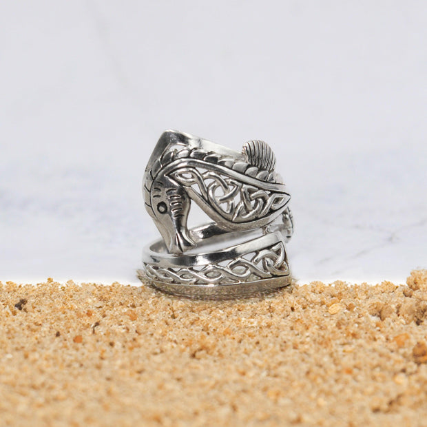 An anomaly of nature ~ Celtic Knotwork Seahorse Sterling Silver Spoon Ring TRI1737 - Wholesale Jewelry
