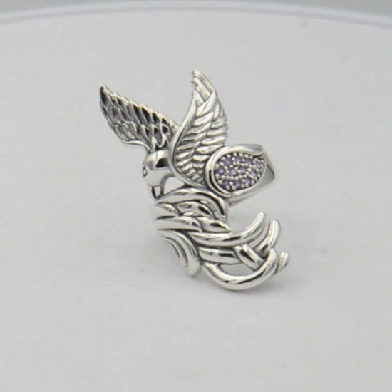 Alighting breakthrough of the Mythical Phoenix ~ Sterling Silver Ring with Gemstone Accents TRI1740