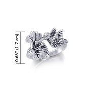 Hummingbird Suspended in Flight and Sweet Flowers Nectar Shimmering in Sterling Silver Ring TRI1805 - Wholesale Jewelry
