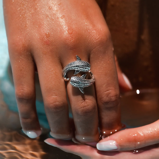 Double Whale Shark Sterling Silver Ring by DiveSilver Jewelry TRI1836