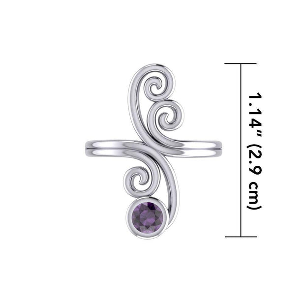 Modern Abstract Silver Ring with Round Gemstone TRI1922