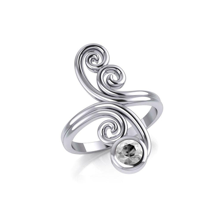 Modern Abstract Silver Ring with Round Gemstone TRI1922