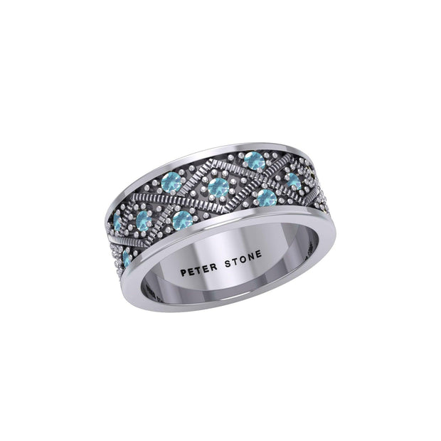 Weave Design Silver Ring with Gemstones TRI1956 - Wholesale Jewelry