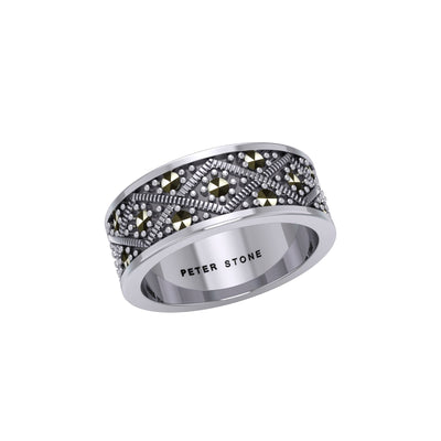 Weave Design Silver Ring with Gemstones TRI1956