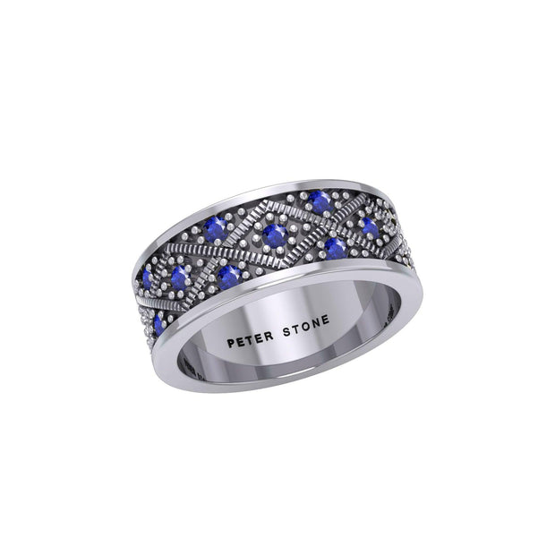 Weave Design Silver Ring with Gemstones TRI1956 - Wholesale Jewelry