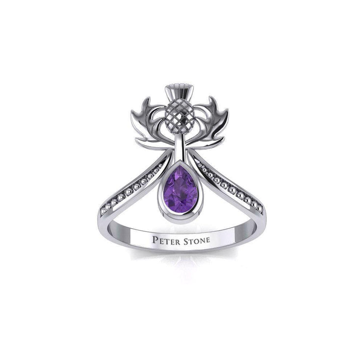 Thistle Silver Ring with Teardrop Gemstone TRI2156 Ring