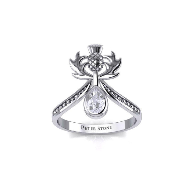 Thistle Silver Ring with Teardrop Gemstone TRI2156 Ring