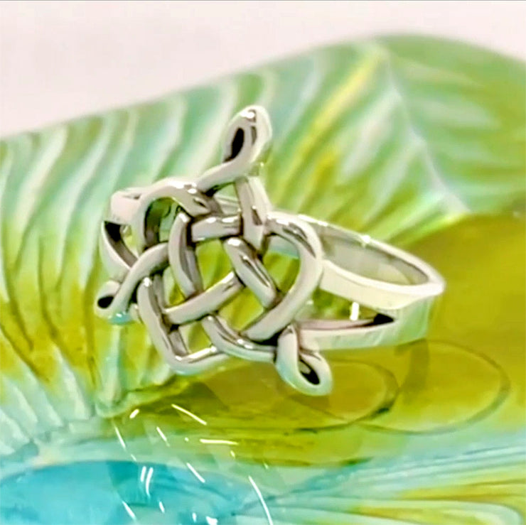 Celtic Father-Mother-Child "Family A Born For Eternity" Triquetra or Trinity Heart Silver Ring TRI2261