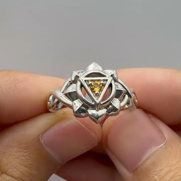 Manipura Solar Plexus Chakra with Celtic Designs Sterling Silver Ring TRI2338