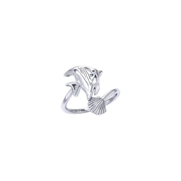 Angel Fish With Seashell Sterling Silver Ring TRI2345