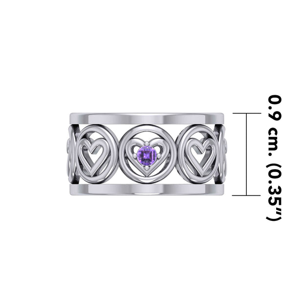 Heart Silver Band Ring With Gemstone TRI2403