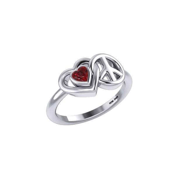Heart and Peace Silver Ring With Heart Gemstone TRI2405