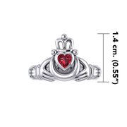 Claddagh with Crescent Moon Silver Ring with Heart Gemstone TRI2410