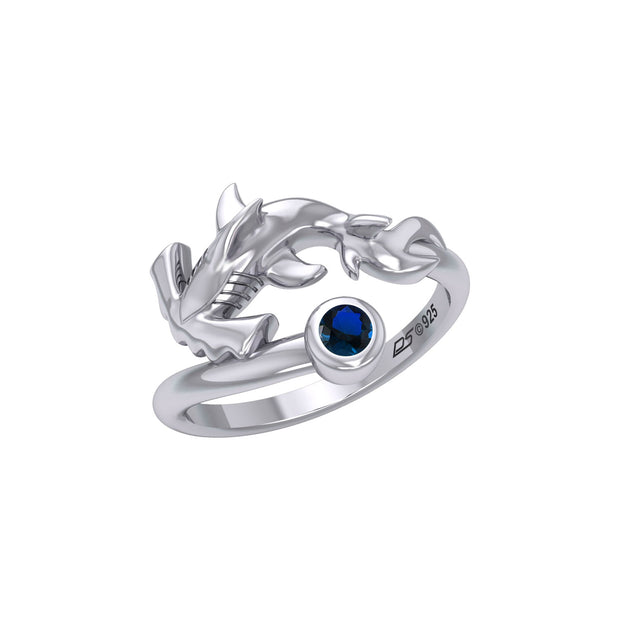 Hammerhead Shark Silver Ring with Gemstone TRI2427