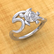 Turtle with Wave Silver Ring TRI2429