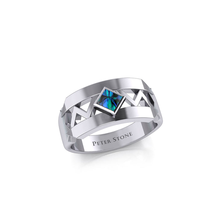 The Modern Zigzag Silver Band Ring with Square Gemstone NA Symbol TRI2438