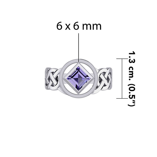 The Small Celtic Silver Ring with the NA Recovery Symbol Inlay Stone TRI2440
