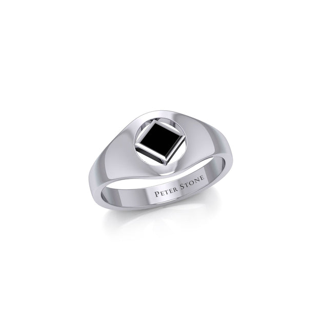 The Small Silver Ring with the NA Recovery Symbol Inlay Stone TRI2441