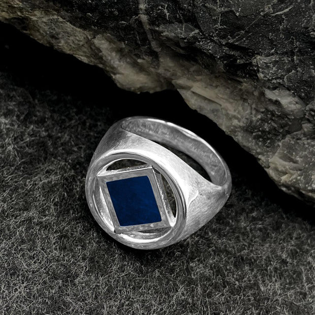 The Large Silver Ring with the NA Recovery Symbol Inlay Stone TRI2442 - Wholesale Jewelry