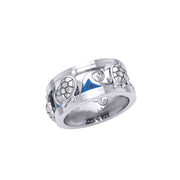 Sea Turtle and Blue Enamel Wave Silver Spinner Ring TRI2447