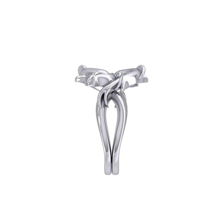 Enigma Fusion Sterling Silver Double-Hammer Headed Shark Puzzle Ring by Peter Stone TRI2470